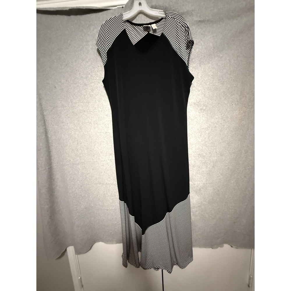 Chico's Dress Womens 3 Black Stripe Jersey V Neck Cap Sleeve A Line Maxi